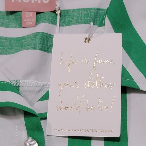 NWT Show Me Your Mumu Womens Plus Size 2X Berman Button Up Shirt Green Striped - Picture 7 of 10